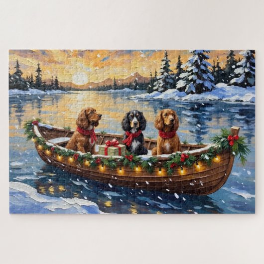 Puzzle Cocker Spaniel Noël Bateau Fêtes (Horizontal)