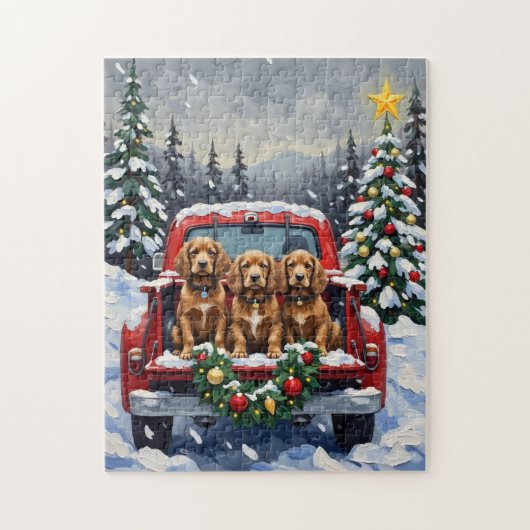 Puzzle Cocker Spaniel Noël Camion Rouge Fêtes (Vertical)