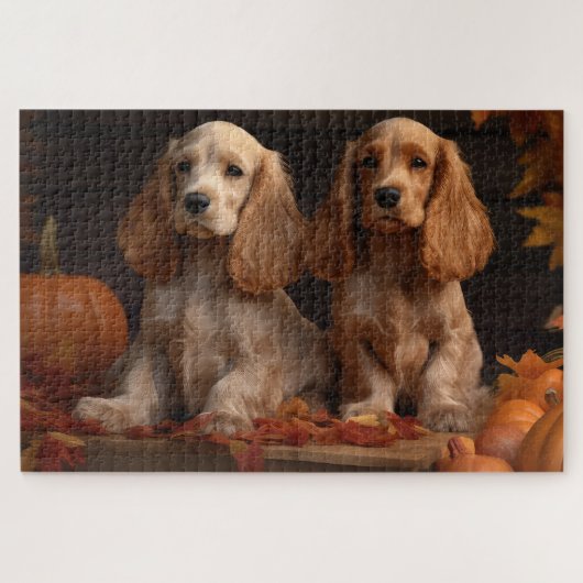 Puzzle Cocker Spaniel Puppy Automne Citrouille de plaisir (Horizontal)