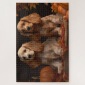 Puzzle Cocker Spaniel Puppy Automne Citrouille de plaisir (Vertical)