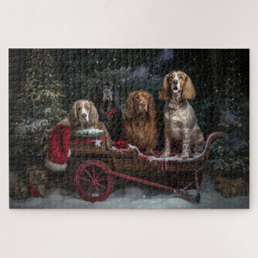 Puzzle Cocker Spaniel Traîneau enneigé Décor de Noël  (Horizontal)