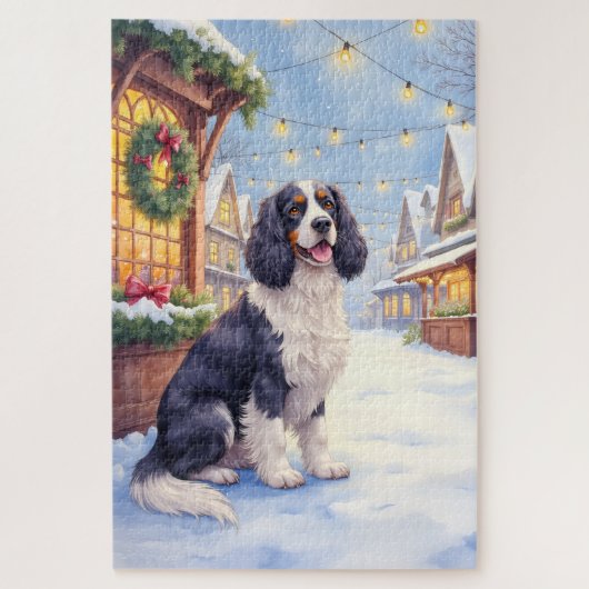 Puzzle Cocker Spaniel Village enneigé Art de Noël (Vertical)