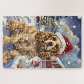 Puzzle Cocker Spaniel Winter Wonderland Noël Joie (Horizontal)