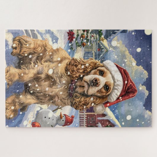 Puzzle Cocker Spaniel Winter Wonderland Noël Joie (Horizontal)