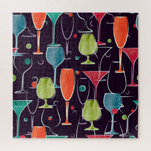 Puzzle Cocktails d'aquarelle, motif vintage coloré.