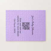 Puzzle Code QR simple pour baby shower violet avec texte (Horizontal)