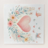 Puzzle Cœur d'aquarelle douce Fleurs d'amour Oiseaux (Horizontal)