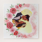 Puzzle Coeur d'aquarelle romantique avec étincelles d'or (Horizontal)