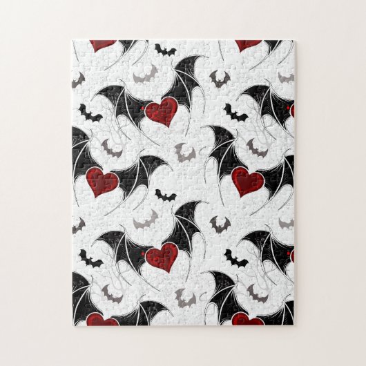 Puzzle Coeur d'Halloween avec ailes de chauve-souris noir (Vertical)