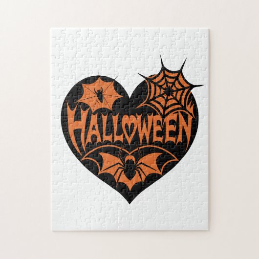 Puzzle Cœur d'Halloween, forme de cœur noir, toile d'arai (Vertical)