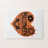 Puzzle Cœur d'Halloween, Forme de cœur orange, Toile d'ar (Horizontal)