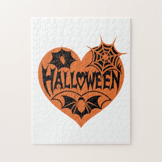 Puzzle Cœur d'Halloween, Forme de cœur orange, Toile d'ar (Vertical)
