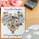 Puzzle Coeur En Forme 36 Photo Collage Voulez-Vous Me Mar<br><div class="desc">Un collage photo en forme de coeur avec 36 de vos photos préférées. Le nom de votre partenaire et "Will You Marry Me ?" est écrit en écriture manuscrite et le modèle photo est configuré pour afficher automatiquement vos photos en forme de coeur. Le collage utilise des photos verticales, carrés...</div>