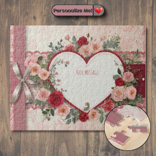 Puzzle Cœur et Rose Personnalisables