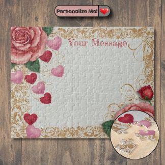 Puzzle Cœur et Rose Personnalisés