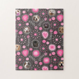Puzzle Coeur rose mignon et Flower Chien Maman Photo Coll