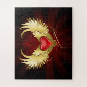 Puzzle Coeur rouge avec ailes d'or (Vertical)