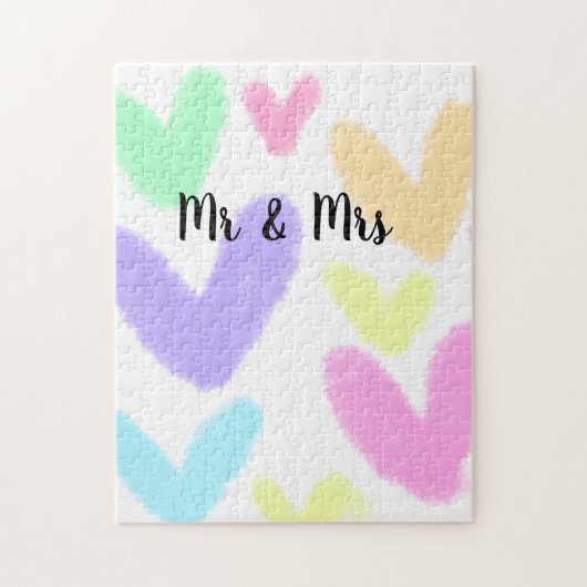 Puzzle Cœur simple style de texte minimal mariage M & Mme (Vertical)