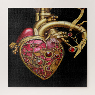 Puzzle Cœur Steampunk Anatomique Rubis et Engrenages