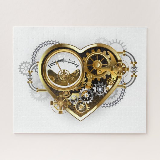 Puzzle Cœur Steampunk avec un Manomètre (Horizontal)