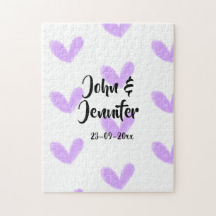 Puzzle coeur violet aquarelle valentine couple nom da