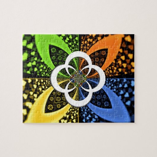 Puzzle Coeurs bleu vert jaune Iridescente (Horizontal)