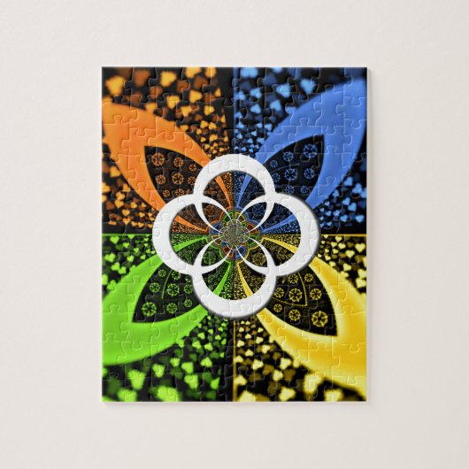 Puzzle Coeurs bleu vert jaune Iridescente (Vertical)