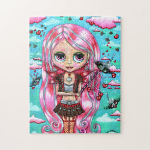 Puzzle Coeurs de cheveux roses et baisers Fée Big Eyes