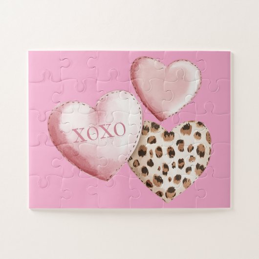 Puzzle Coeurs Empreintes de léopard XOXO Rose (Horizontal)