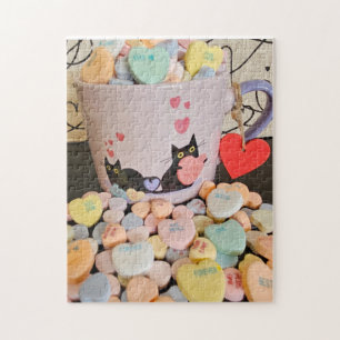 Puzzle Cœurs en bonbons avec énigme de chats