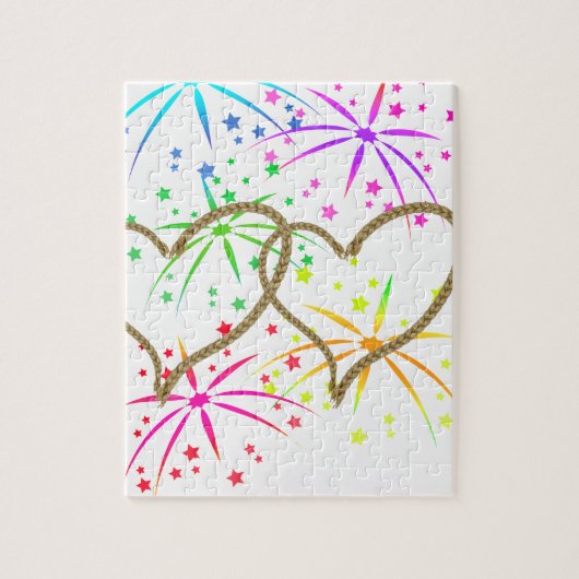 Puzzle Cœurs entrelacés corde emmêlée feux d'artifice rom (Vertical)