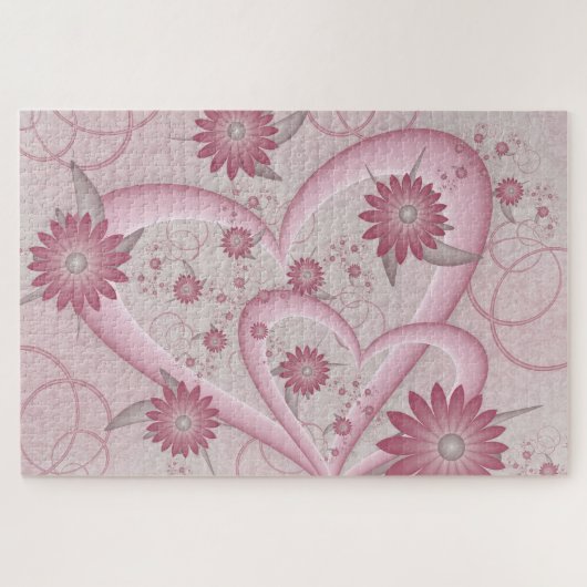 Puzzle Coeurs et fleurs Abstraits roses Aimer l'art fract (Horizontal)