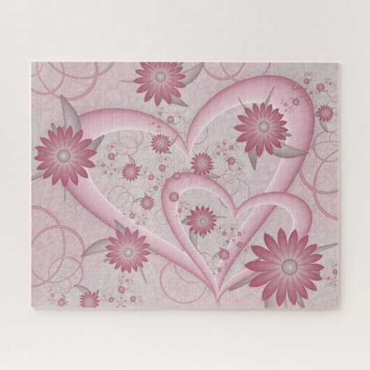Puzzle Coeurs et fleurs Abstraits roses Aimer l'art fract (Horizontal)