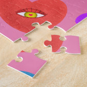 Puzzle Coeurs multicolores avec yeux amour Valentines (Côté)