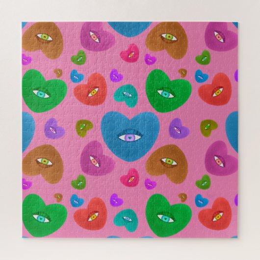 Puzzle Coeurs multicolores avec yeux amour Valentines (Vertical)