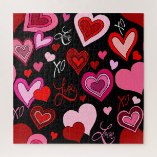 Puzzle Cœurs roses rouges noirs Motif d'amour
