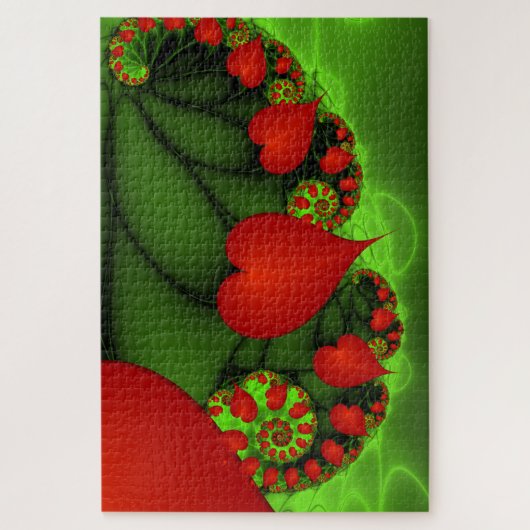 Puzzle Coeurs rouges Lime vert Moderne Art Abstrait fract (Vertical)
