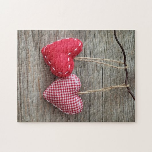 Puzzle Coeurs rouges sur le tableau en bois 2 (Horizontal)