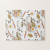 Puzzle Coffee and Savory Breakfast Bacon | Eggs Pattern (Horizontal)