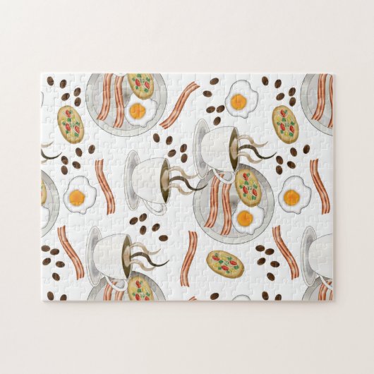 Puzzle Coffee and Savory Breakfast Bacon | Eggs Pattern (Horizontal)