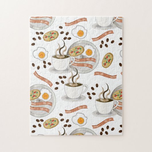 Puzzle Coffee and Savory Breakfast Bacon | Eggs Pattern (Vertical)