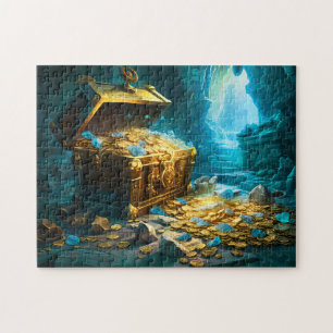 Puzzle Coffre au trésor dans une grotte, peinture fantast