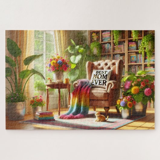 Puzzle Coin de lecture cosy de maman avec cadeau de fête (Horizontal)