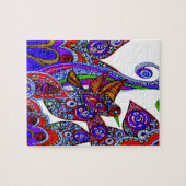 Puzzle Colibri Bleu Coloré Et Fleurs (Horizontal)