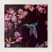 Puzzle Colibri et orchidée, mode sans couture tropicale. (Horizontal)
