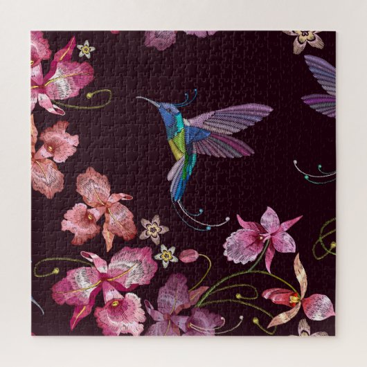 Puzzle Colibri et orchidée, mode sans couture tropicale. (Vertical)