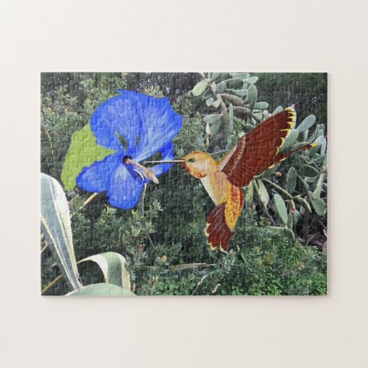 Puzzle Colibri orange et Hibiscus bleu (Horizontal)