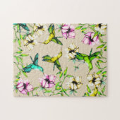 Puzzle Colibris et fleurs enchantés d'aquarelle de jardin (Horizontal)