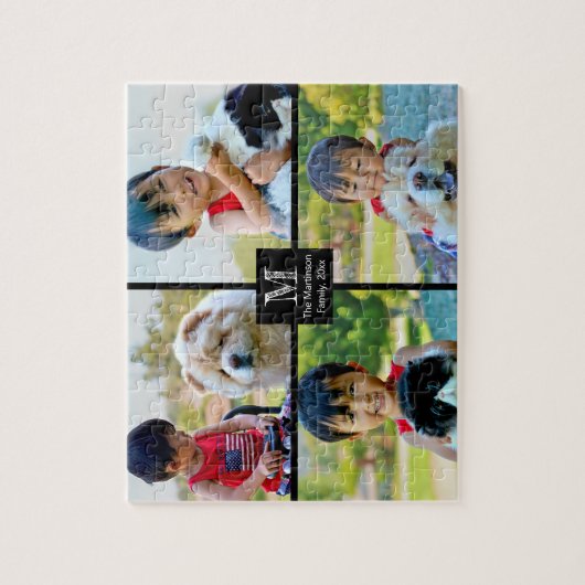 Puzzle Collage customisé 4 Monogramme photo (Vertical)