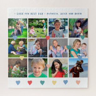 Puzzle collage de 12 photos AMOUR pour MEILLEUR PÈRE écri